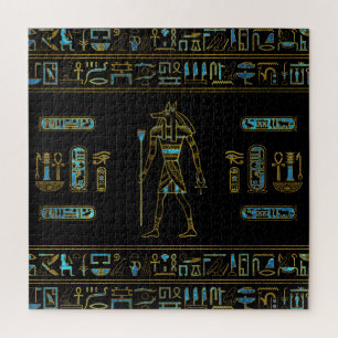 Puzzle Or égyptien d'Anubis et verre souillé de bleu