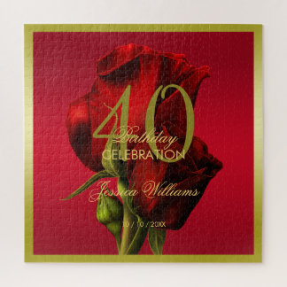 Puzzle Or encadré romantique Rose rouge Anniversaire