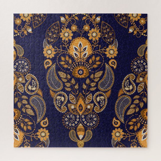 Puzzle Or et bleu, motif sans couture fleurie. (Vertical)