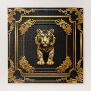 Puzzle Or tigre et cadre ornemental noir