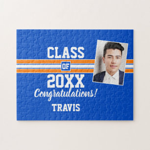 Puzzle Orange and Blue Graduation Photo Félicitations