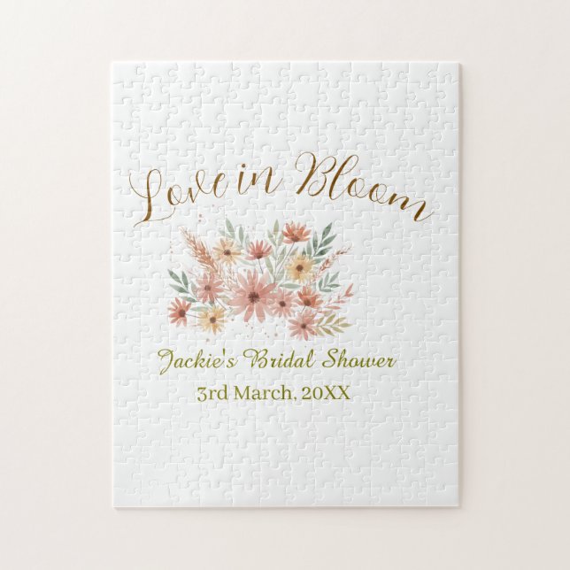 Puzzle Orange boho amour en fleurs nom de la baby shower  (Vertical)