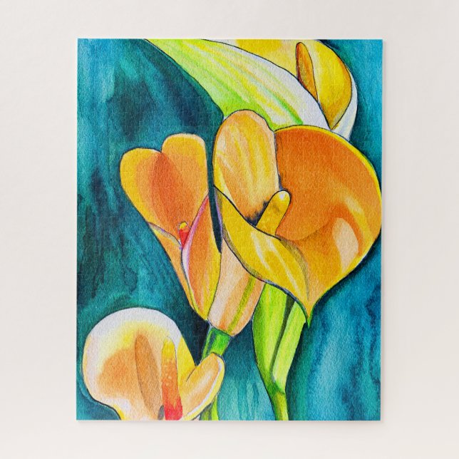 Puzzle Orange Calla fleurs de laine aquarelle art (Vertical)