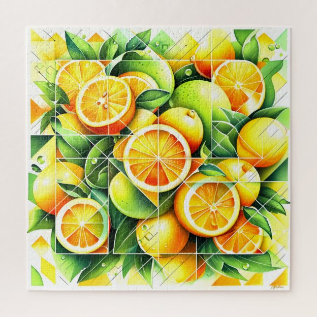 Puzzle Orange Citron Botanique Citrus Géométrique (Vertical)