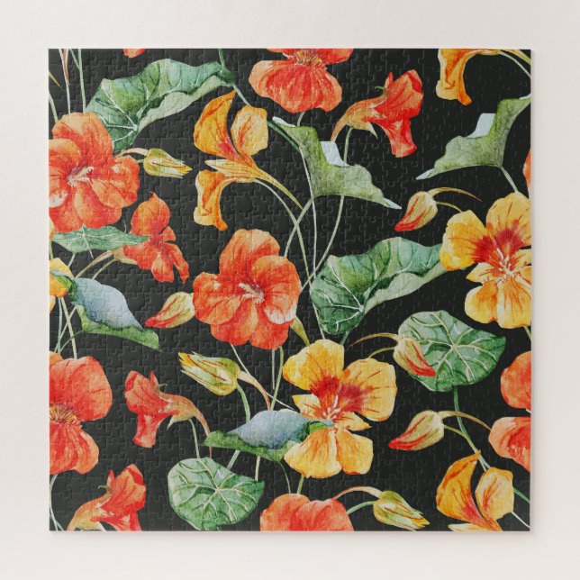 Puzzle Orange de Nasturtium : Aquarelle Motif foncé. (Vertical)