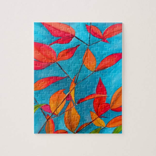Puzzle Orange feuille Automne art original aquarelle (Vertical)
