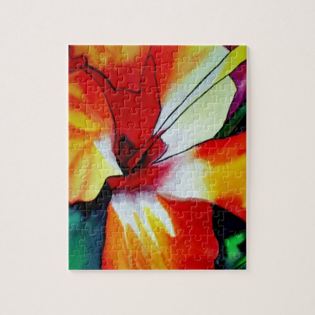 Puzzle Orange Hibiscus fleurs tropicales aquarelle art (Vertical)