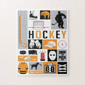 Puzzle Orange Hockey Eléments Stick Puck Player