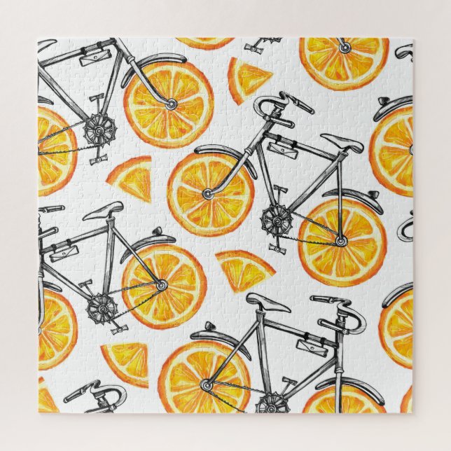 Puzzle Oranges à bicyclette : Motif d'été d'aquarelle (Vertical)