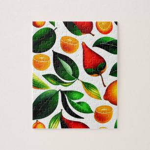 Puzzle Oranges et fruits rouges Motif aux Plantes verts
