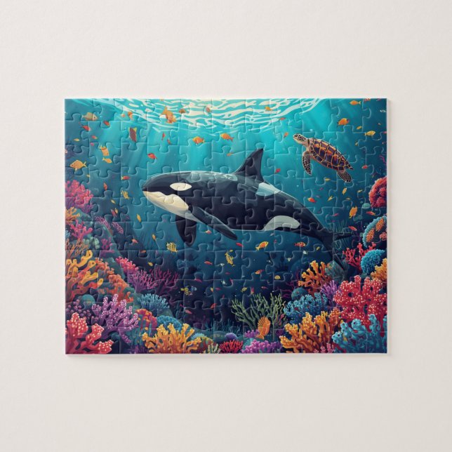 Puzzle Orca Whale Coral Reef Underwater Art (Horizontal)
