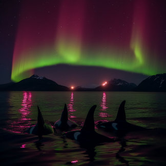 Puzzle Orcas Nage Dans Aurora Violet - Baleine Tueuse