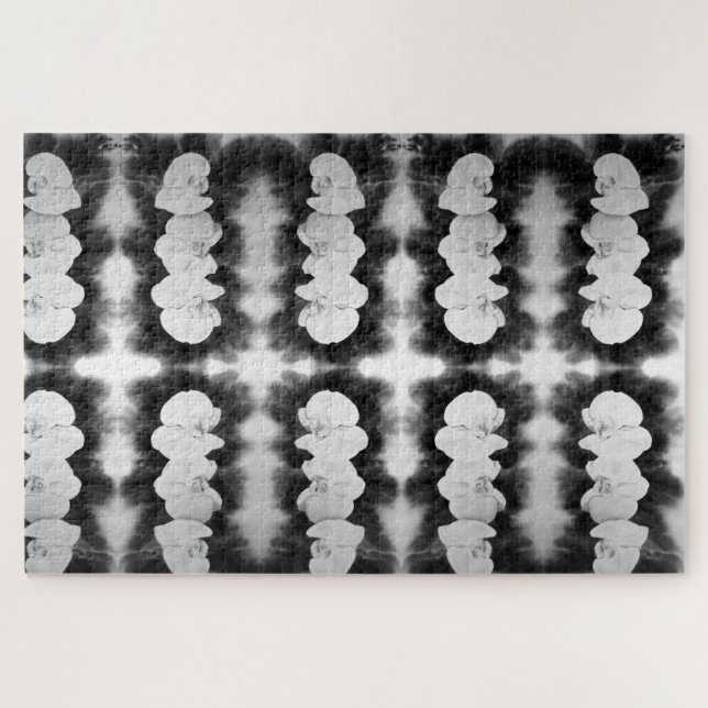 Puzzle Orchidée blanche noire peinture à fleurs tropicale (Horizontal)