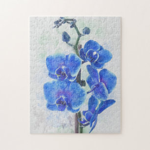 Puzzle Orchidée Bleue Botanique Art Aquarelle 250 Pièces