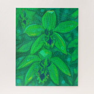 Puzzle Orchidée verte, peinture florale tropicale Pastel