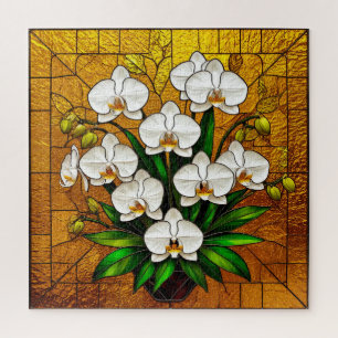Puzzle Orchidées dans une œuvre d'art en verre coloré ave