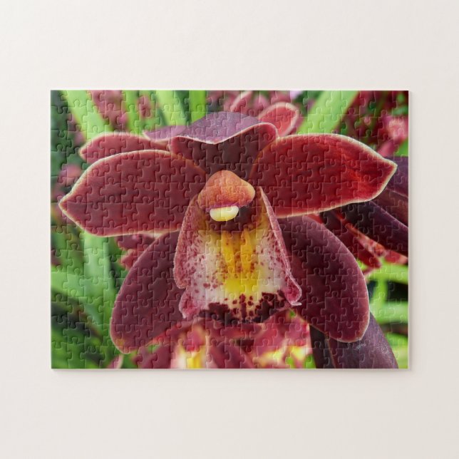 Puzzle Orchidées de Maroon I Beau Floral Rouge (Horizontal)