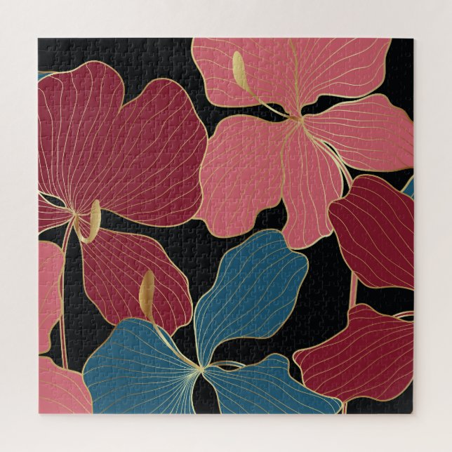 Puzzle Orchidées d'or, art floral élégant. (Vertical)