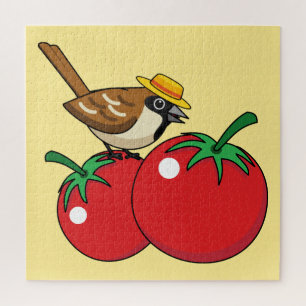 Puzzle Organic lover Sparrow Eating Red Tomato