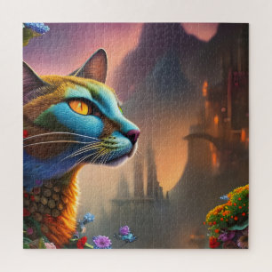 Puzzle Oriental bleu calico chat sauvage, Imaginaire