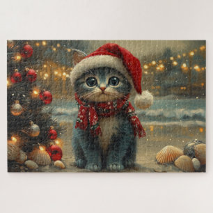 Puzzle Oriental Blue Cat Christmas Plage Vintage