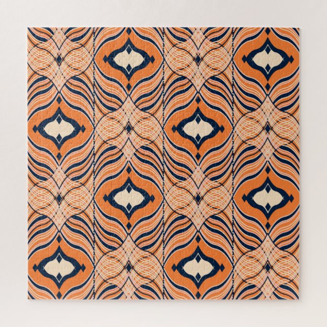 Puzzle Oriental Seamless : Ornement orange noir (Vertical)