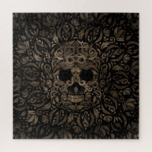 Puzzle Ornement de crâne à sucre noir et or