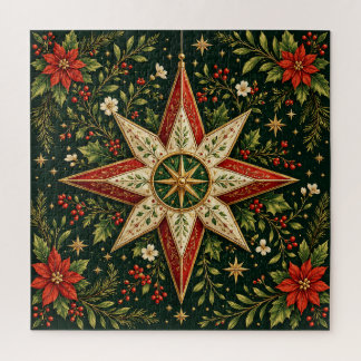Puzzle Ornement étoile de Noël vintage Poinsettia Holly