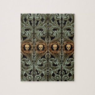 Puzzle Ornement Vert Goth Sage Avec Crâne