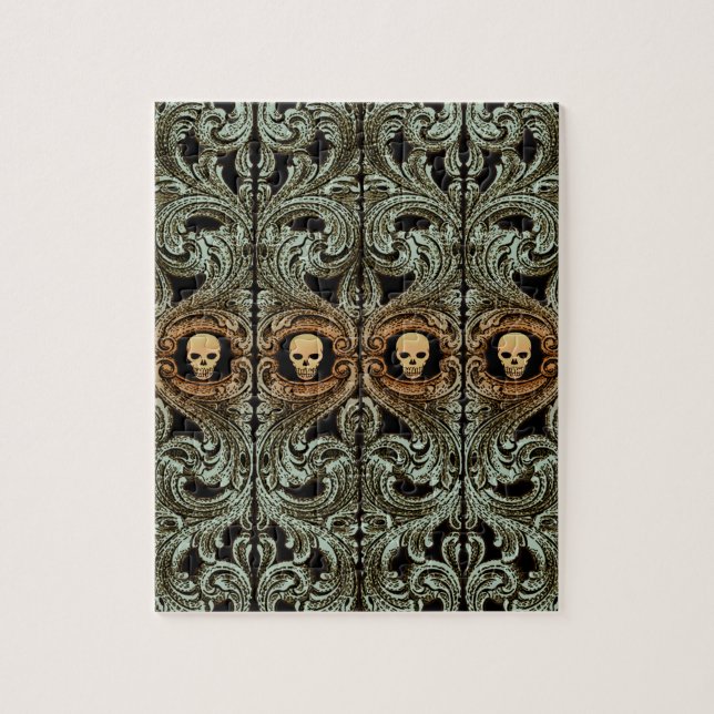 Puzzle Ornement Vert Goth Sage Avec Crâne (Vertical)