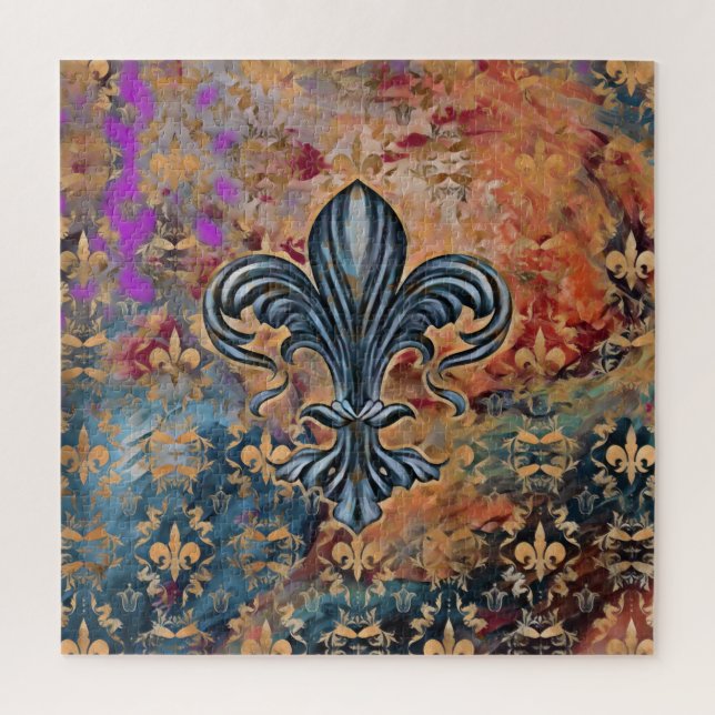 Puzzle Ornement Vintage de Fleur de lis (Vertical)
