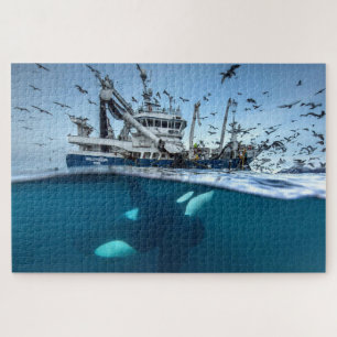 Puzzle Orque épaulard bateau de pêche commercial océan