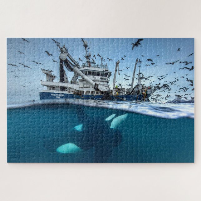Puzzle Orque épaulard bateau de pêche commercial océan (Horizontal)