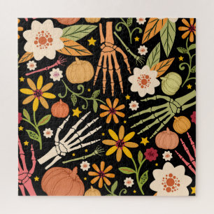 Puzzle Os d'Halloween, motif floral sans couture.