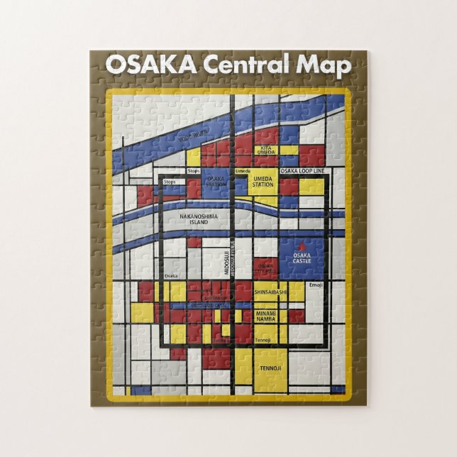 Puzzle OSAKA central map Piet Mondrian style (Vertical)