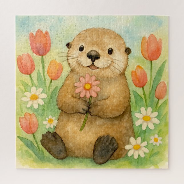 Puzzle Otter avec fleurs de printemps (Vertical)