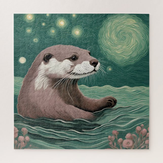 Puzzle Otter dans une nuit étoilée Ocean Sage et couleur  (Vertical)