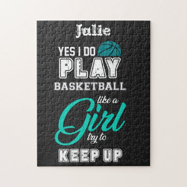 Puzzle Oui Je Joue Au Basket Comme Une Fille Turquoise (Vertical)