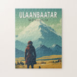 Puzzle Oulan-Bator Mongolie Voyage Art Vintage<br><div class="desc">Oulan-Bator rétro design de voyage vectoriel. Il se trouve dans la vallée de la rivière Tuul,  en bordure du parc national Bogd Khan Uul.</div>