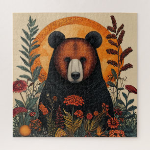 Puzzle Ours artistique parmi des fleurs botaniques vibran