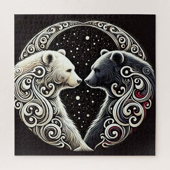 Puzzle Ours blancs et noirs dans un design Yin Yang (Vertical)