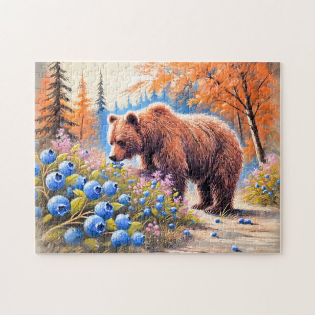 Puzzle Ours Brown aux bleuets Pastel Chalk Art (Horizontal)