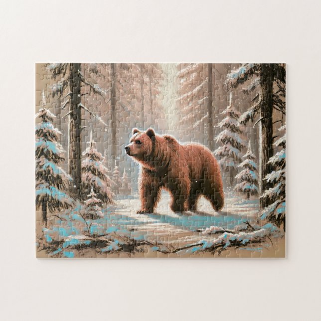 Puzzle Ours Brun dans une Forêt enneigée Pastel à la Crai (Horizontal)