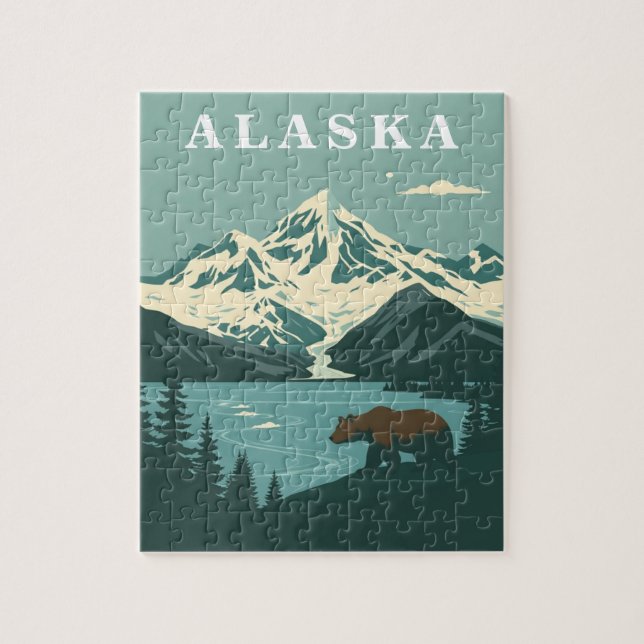 Puzzle Ours Brun Rétro de Voyage en Alaska (Vertical)