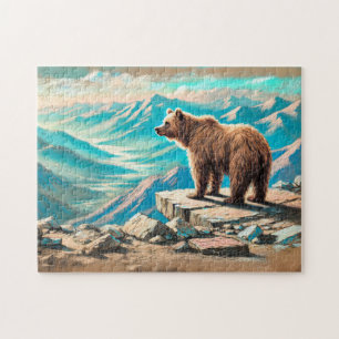 Puzzle Ours brun sur scène de craie pastel de montagne