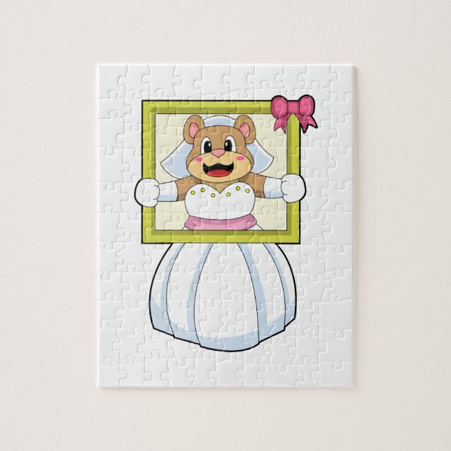 Puzzle Ours comme mariée avec robe de mariée & cadre phot (Vertical)