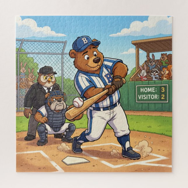 Puzzle Ours de dessin animé jouant au baseball (Vertical)