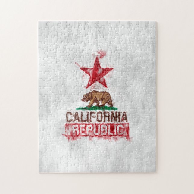 Puzzle Ours drapeau de Californie en style peint (Vertical)