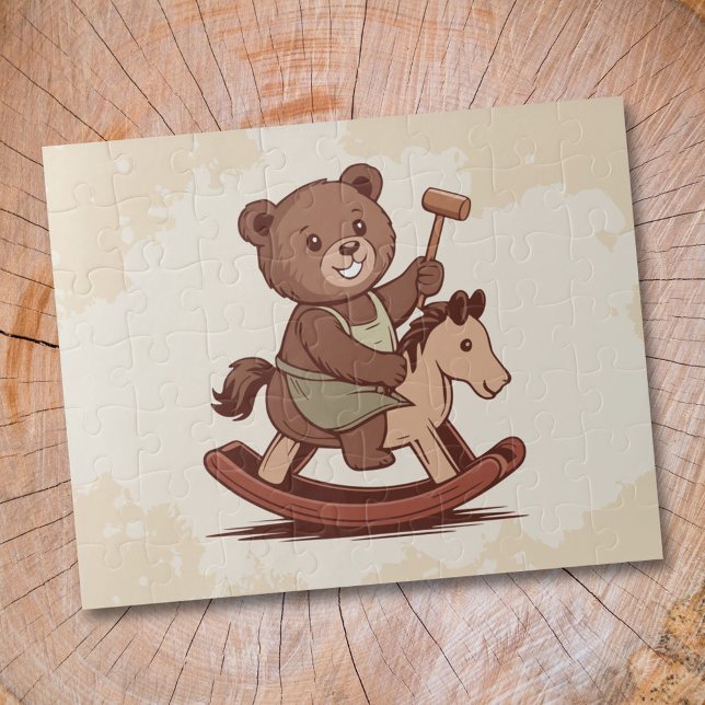 Puzzle Ours en peluche à cheval à rochers (Teddy Bear riding a Rocking Horse Puzzle)