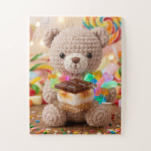Puzzle Ours en peluche au crochet avec S'more dans un pay